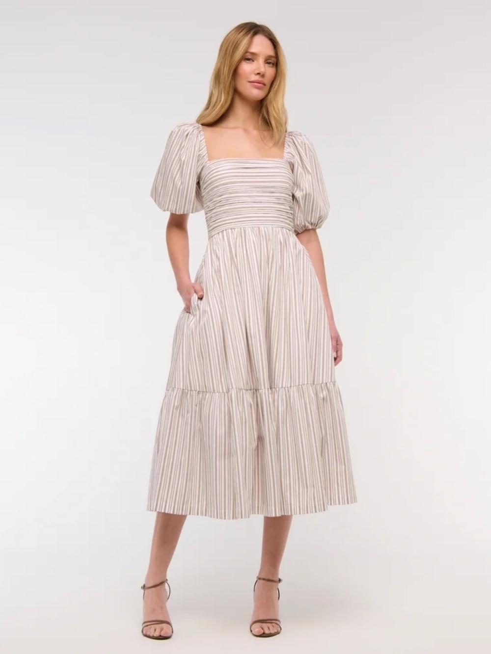 Abercrombie Emerson Poplin Puff Sleeve Striped Midi Dress